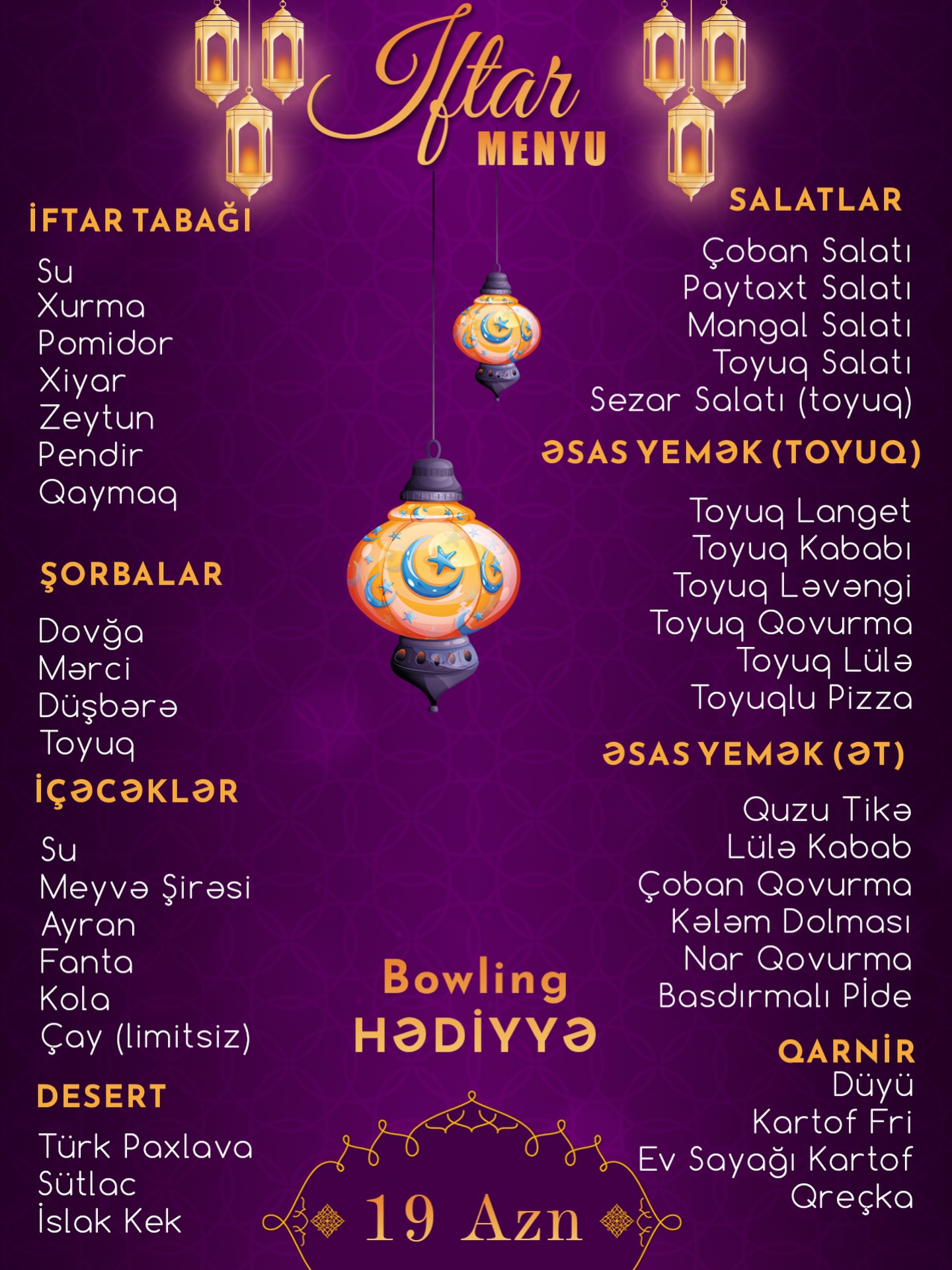 Ailəvi Restoran və Banket Menyu Setləri