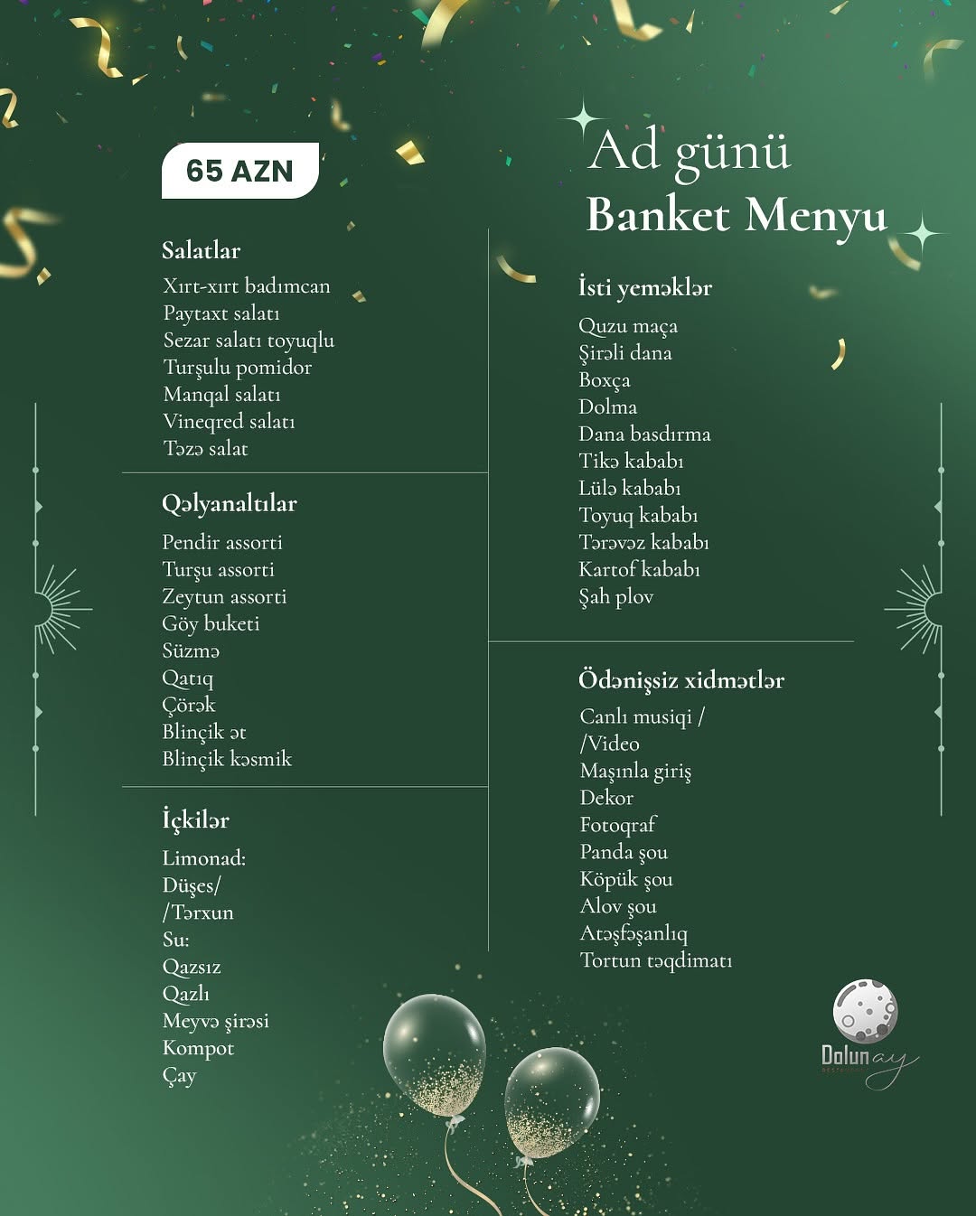 Ad günü banket xidməti və menyuları