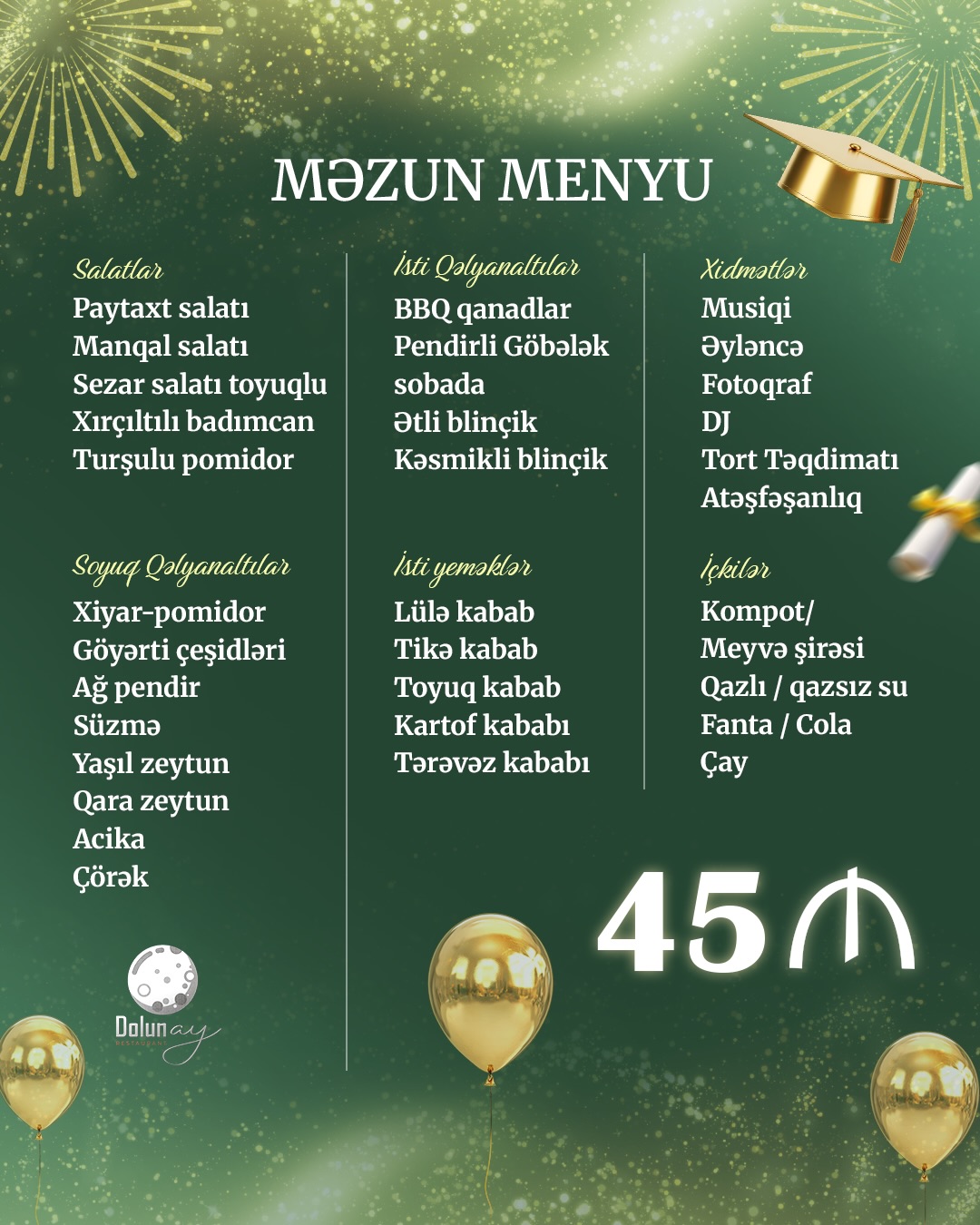 Nişan mərasimi üçün banket zalı və menyular