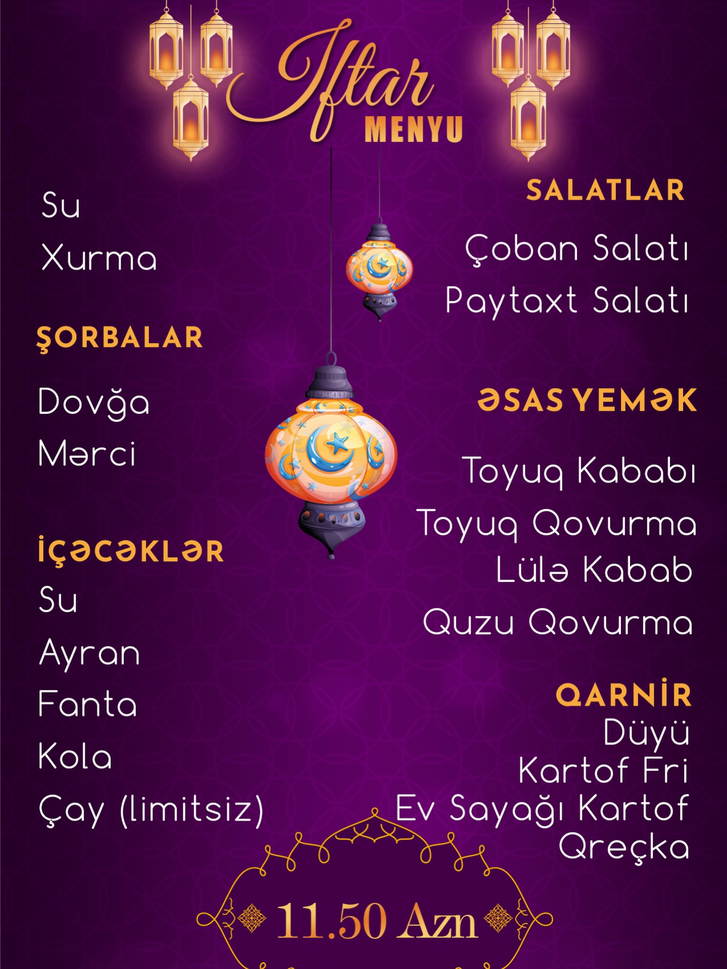 Ailəvi Restoran və Banket Menyu Setləri