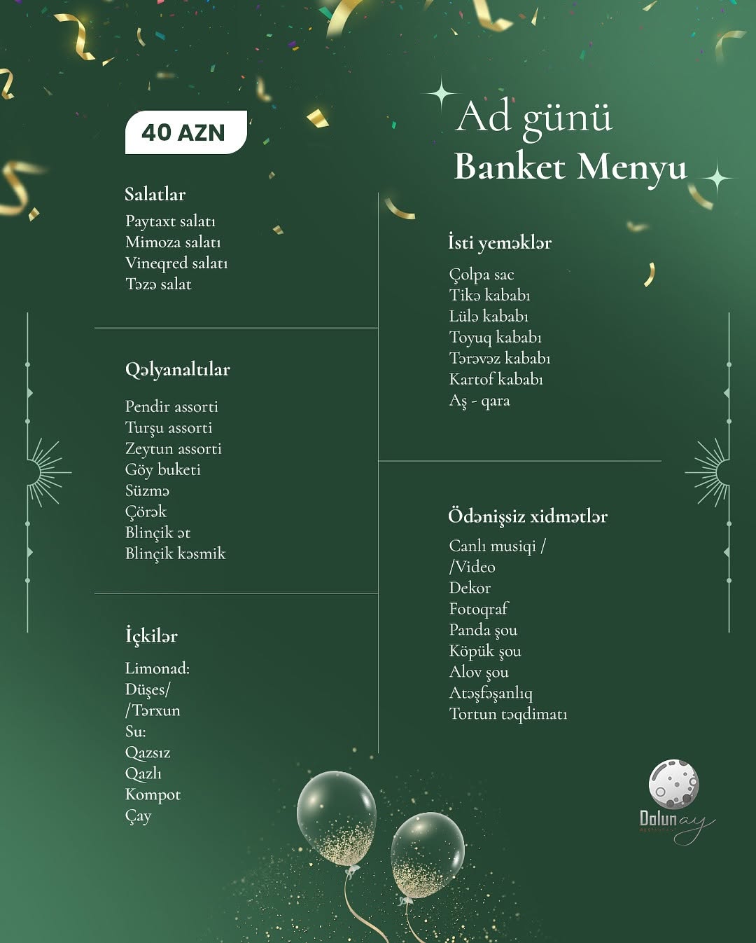 Ad günü banket xidməti və menyuları