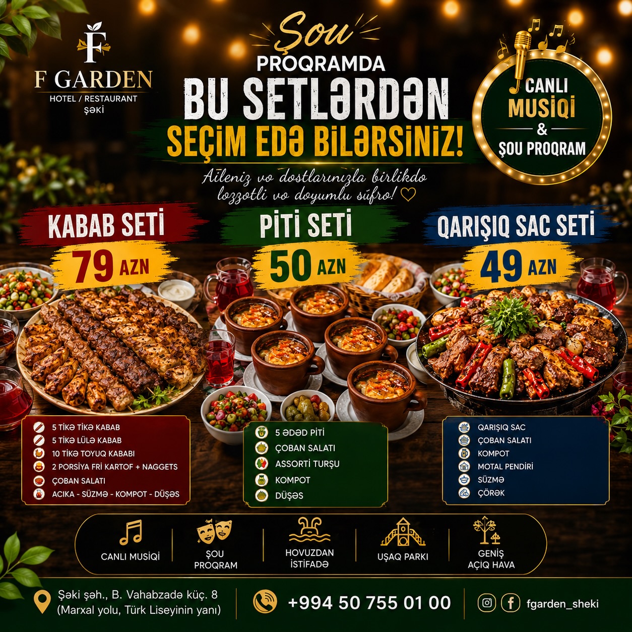 F Garden Restaurant - Ailəvi Restoran və Set Menyular