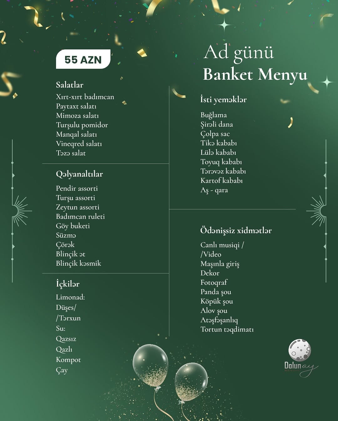 Ad günü banket xidməti və menyuları
