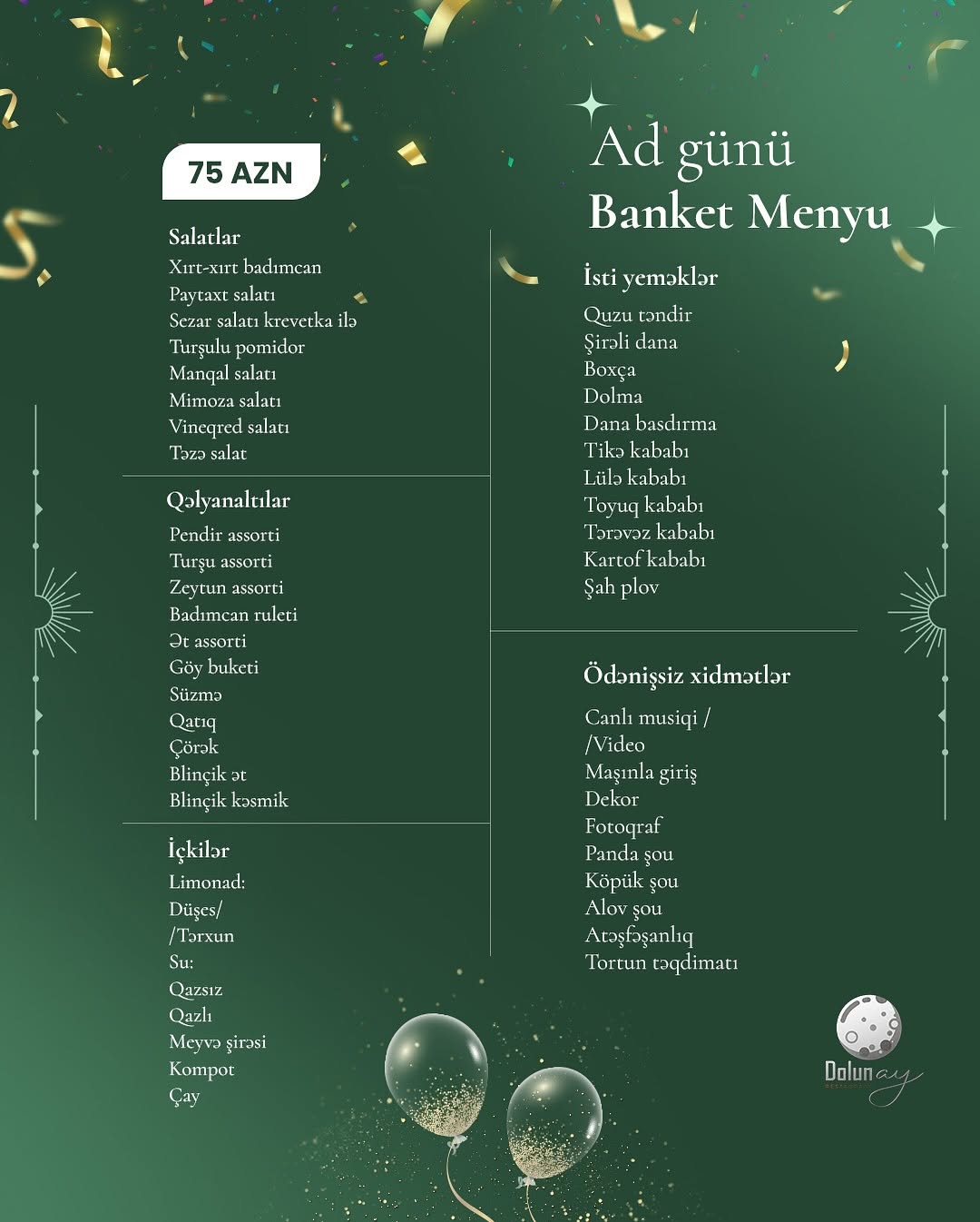 Ad günü banket xidməti və menyuları
