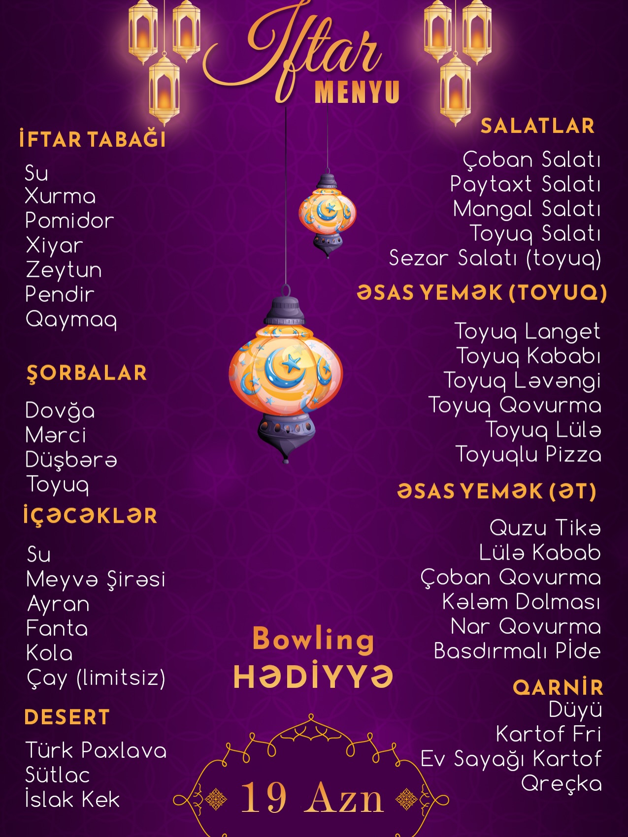 Ailəvi Restoran və Banket Menyu Setləri