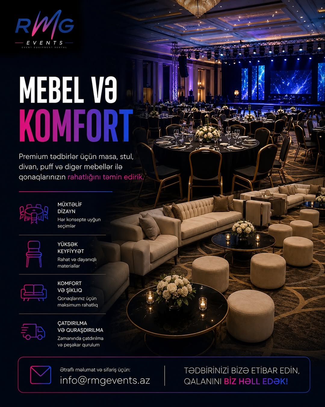 Tədbirlər üçün Mebel və Lounge Zonasının İcarəsi