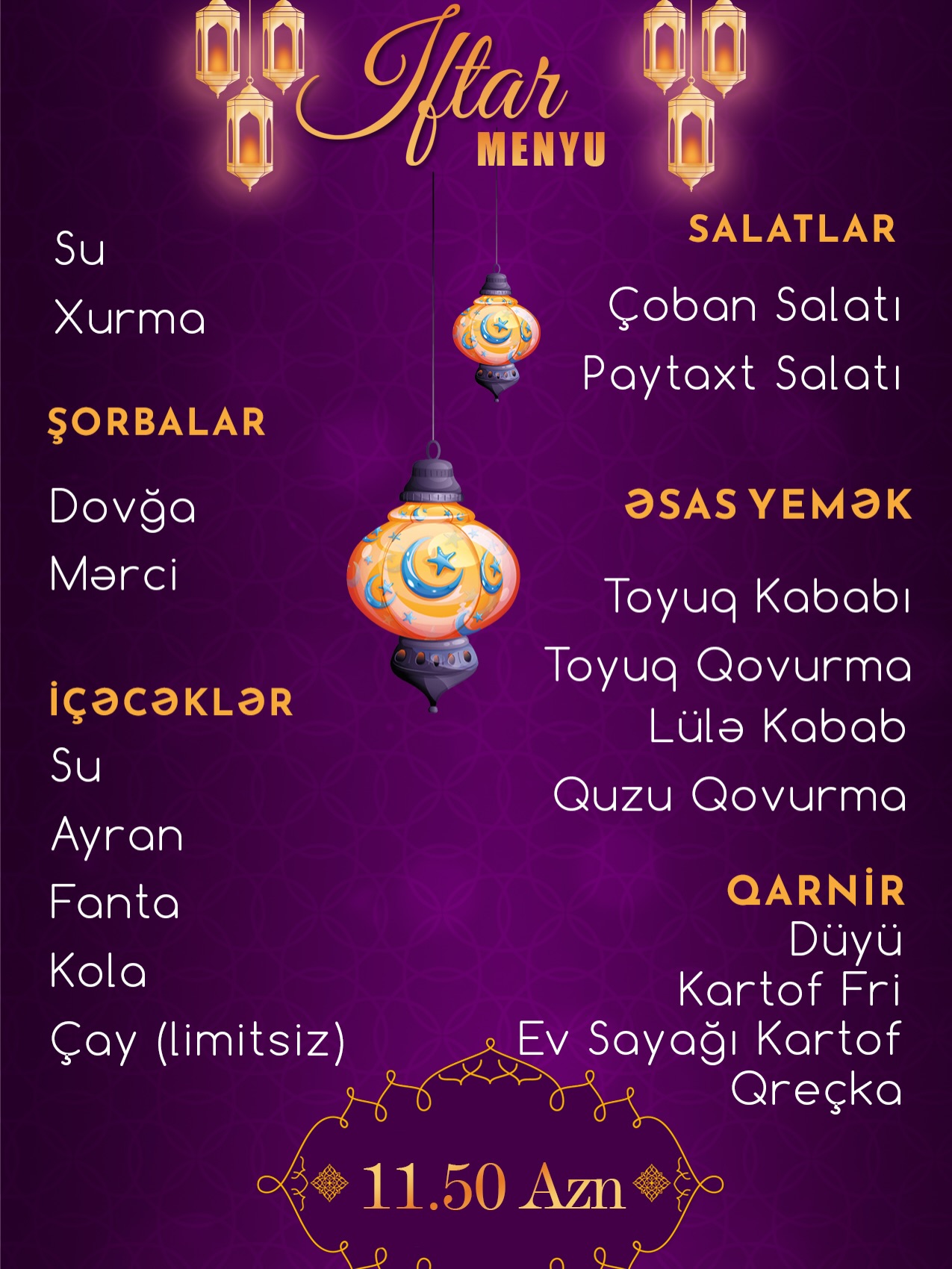 Ailəvi Restoran və Banket Menyu Setləri