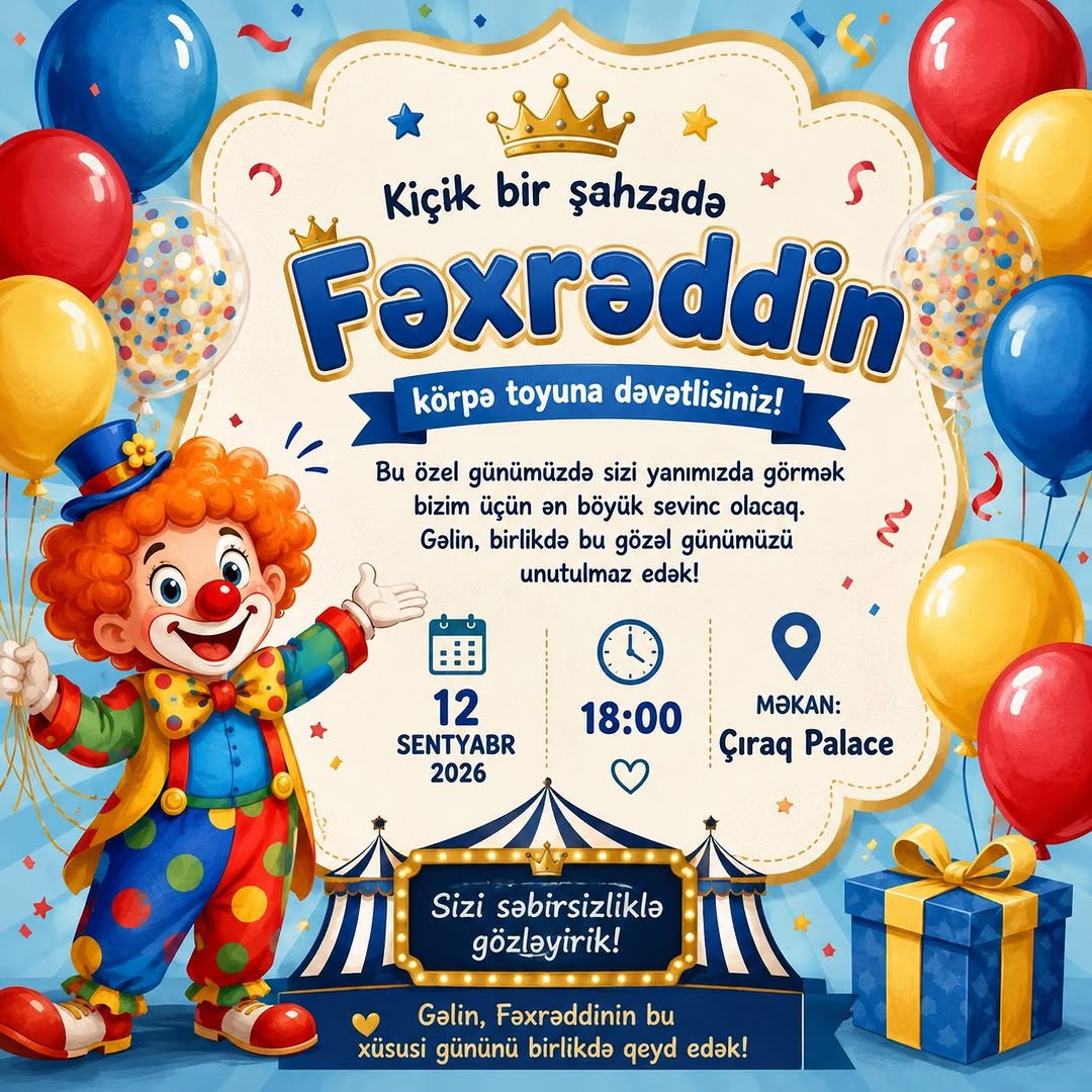 Uşaq Tədbirləri və Ad Günləri üçün Online Dəvətnamələr