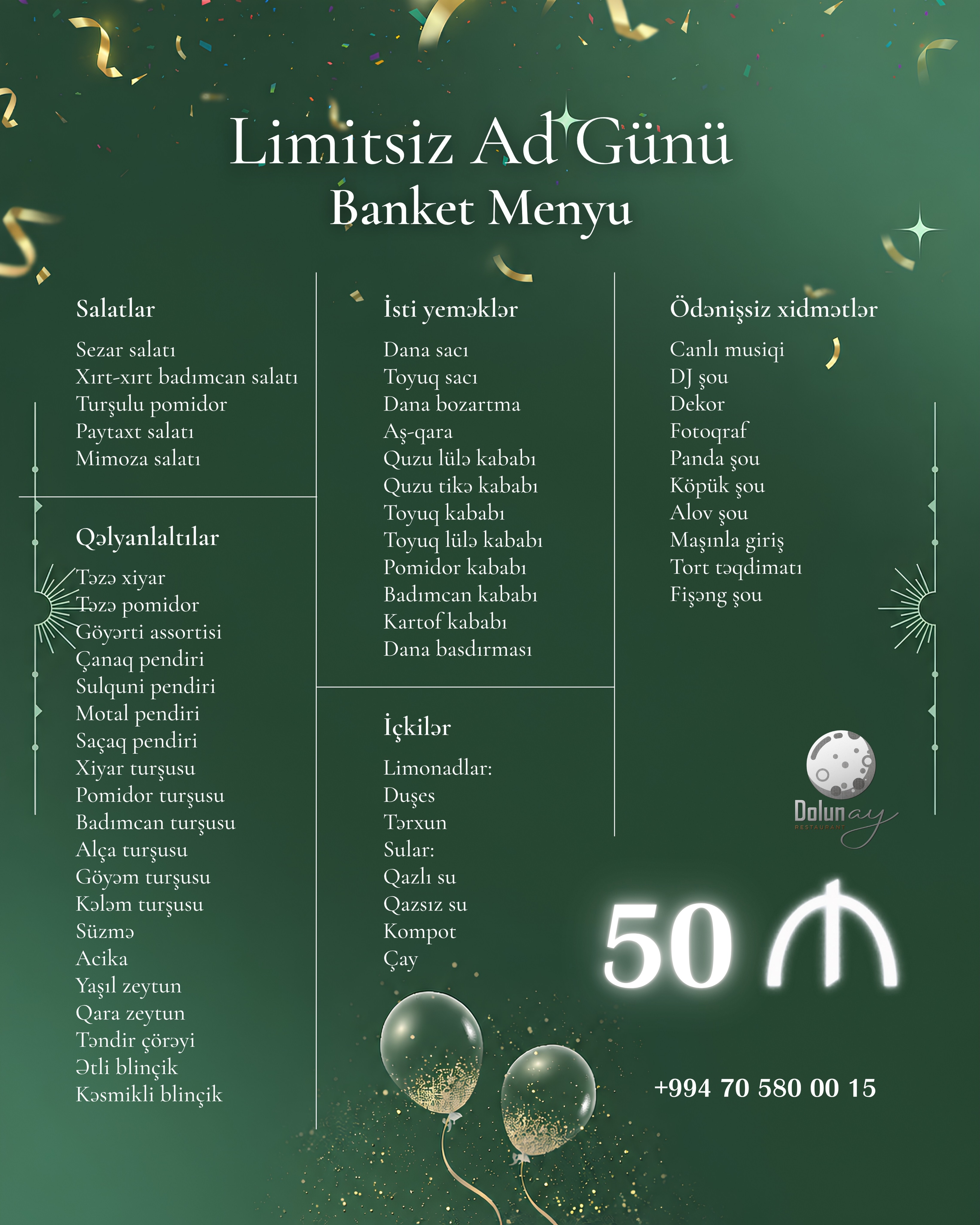Ad günü banket xidməti və menyuları