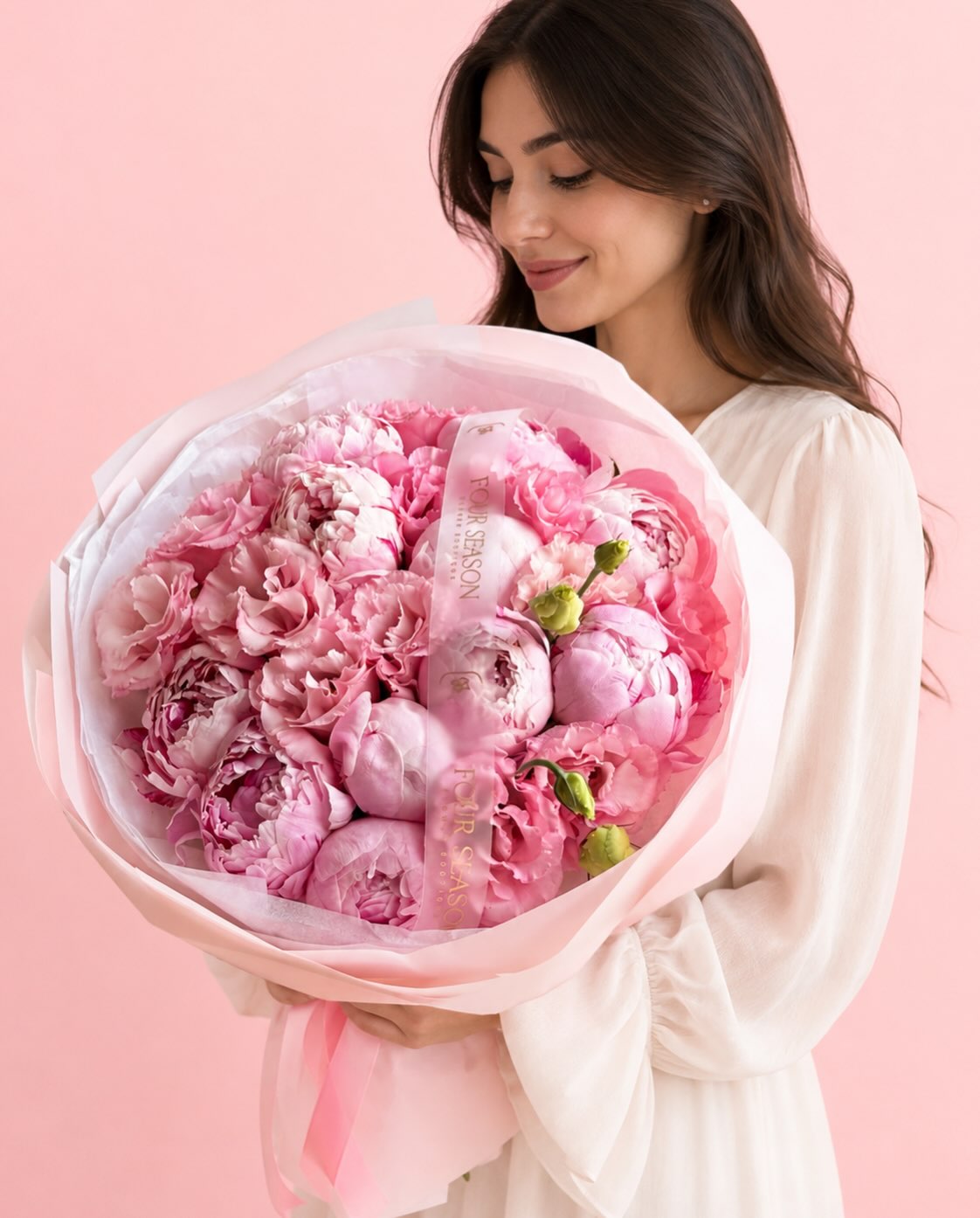 Holland Pion və Eustoma Buketləri
