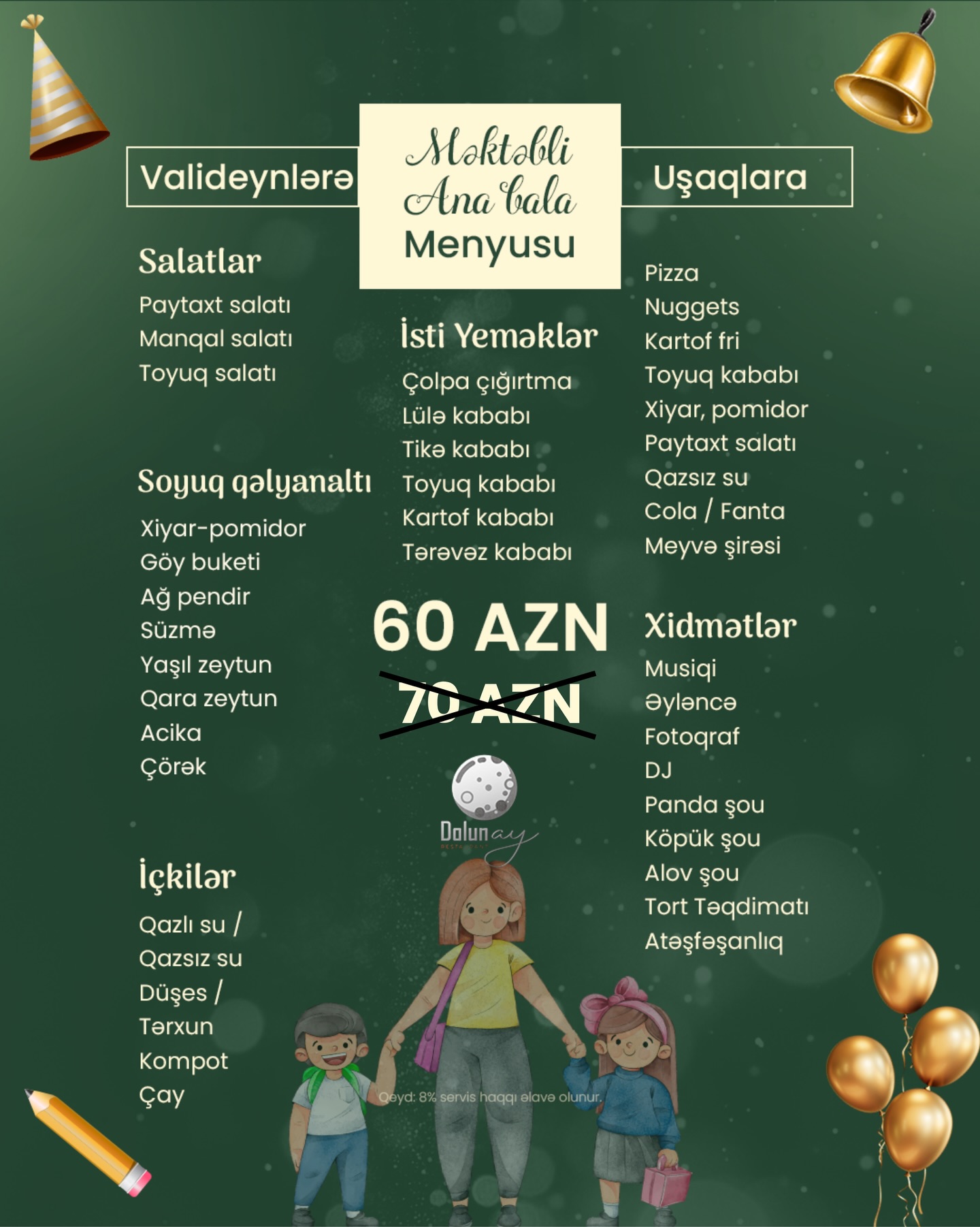 Nişan mərasimi üçün banket zalı və menyular